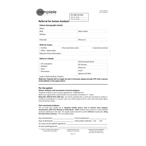 Semen analysis referral form