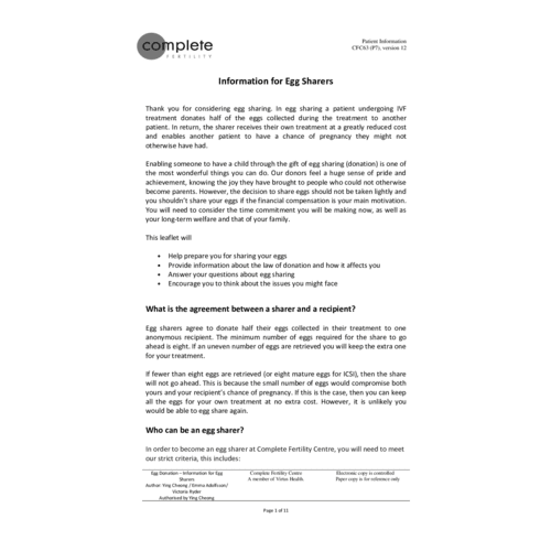 Egg Sharing - Information for Egg Sharers 2024