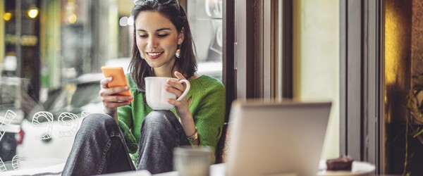 Single lady having coffee